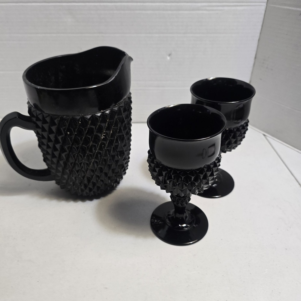Indiana Tiara Amethyst Glass Diamond Pattern 64 Oz Pitcher & 2 Water Goblets - Picture 9 of 9